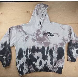 Assholes*s Live Forever All Monsters Are Human Grey Tye Dye Hoodie Size Large